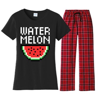 Watermelon Pixelated Retro Women's Flannel Pajama Set