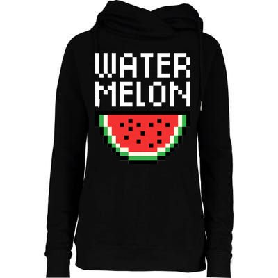 Watermelon Pixelated Retro Womens Funnel Neck Pullover Hood