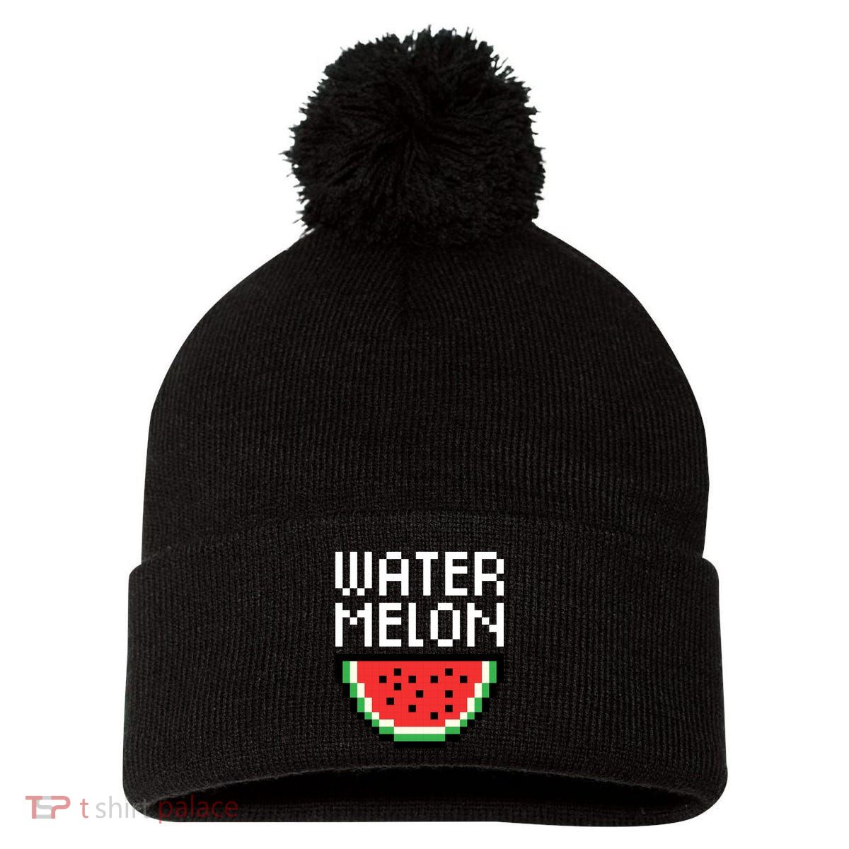 Watermelon Pixelated Retro Pom Pom 12in Knit Beanie