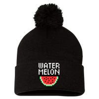 Watermelon Pixelated Retro Pom Pom 12in Knit Beanie