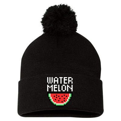 Watermelon Pixelated Retro Pom Pom 12in Knit Beanie