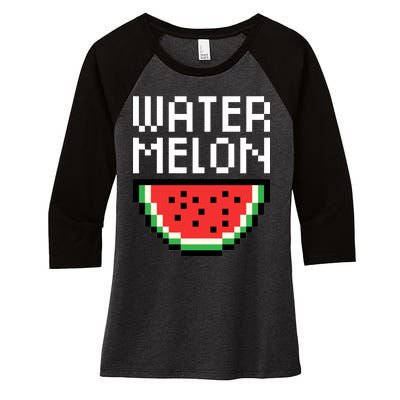 Watermelon Pixelated Retro Women's Tri-Blend 3/4-Sleeve Raglan Shirt