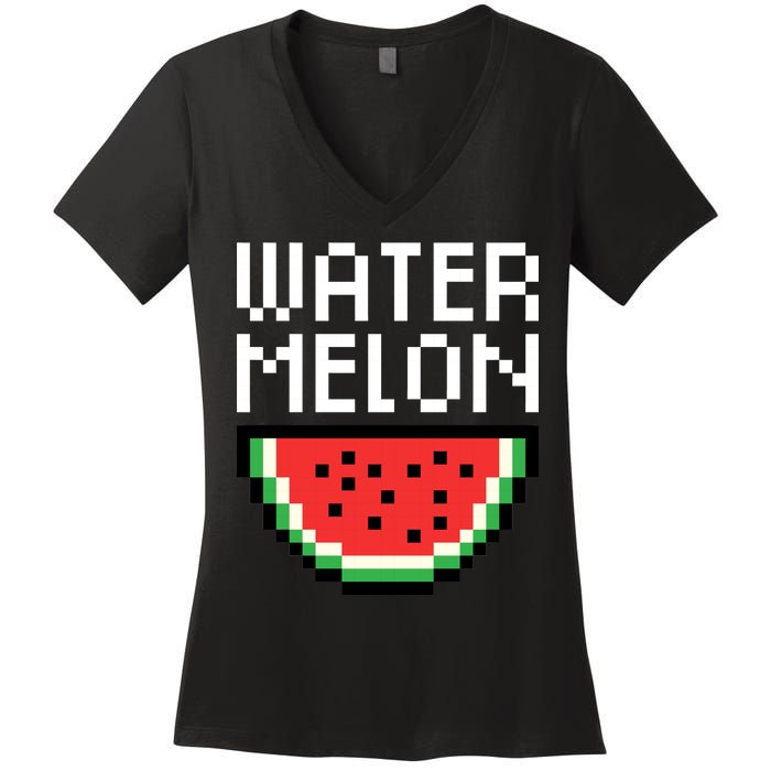 Watermelon Pixelated Retro Women's V-Neck T-Shirt