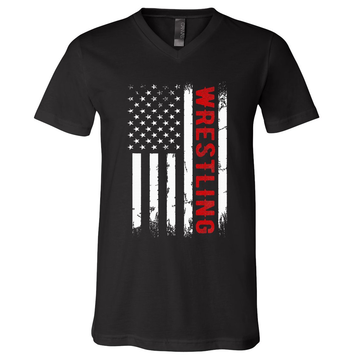 Wrestling American Usa Flag V-Neck T-Shirt