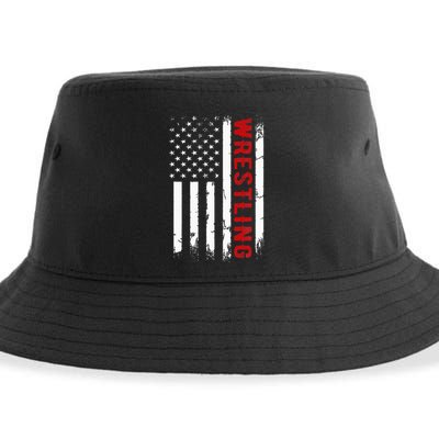 Wrestling American Usa Flag Sustainable Bucket Hat