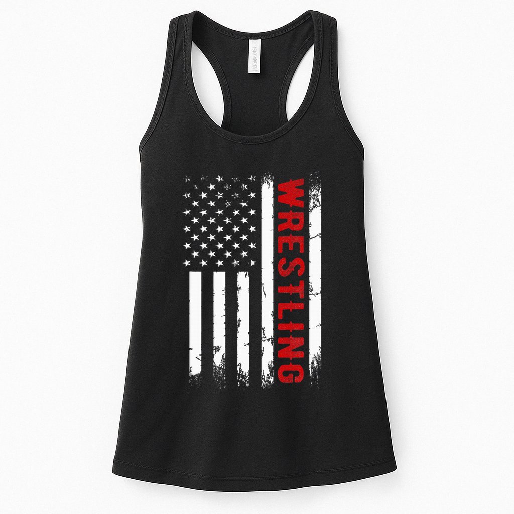 Wrestling American Usa Flag Womens Tank Top