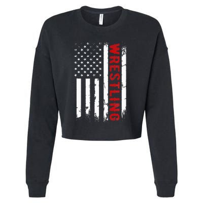 Wrestling American Usa Flag Cropped Pullover Crew