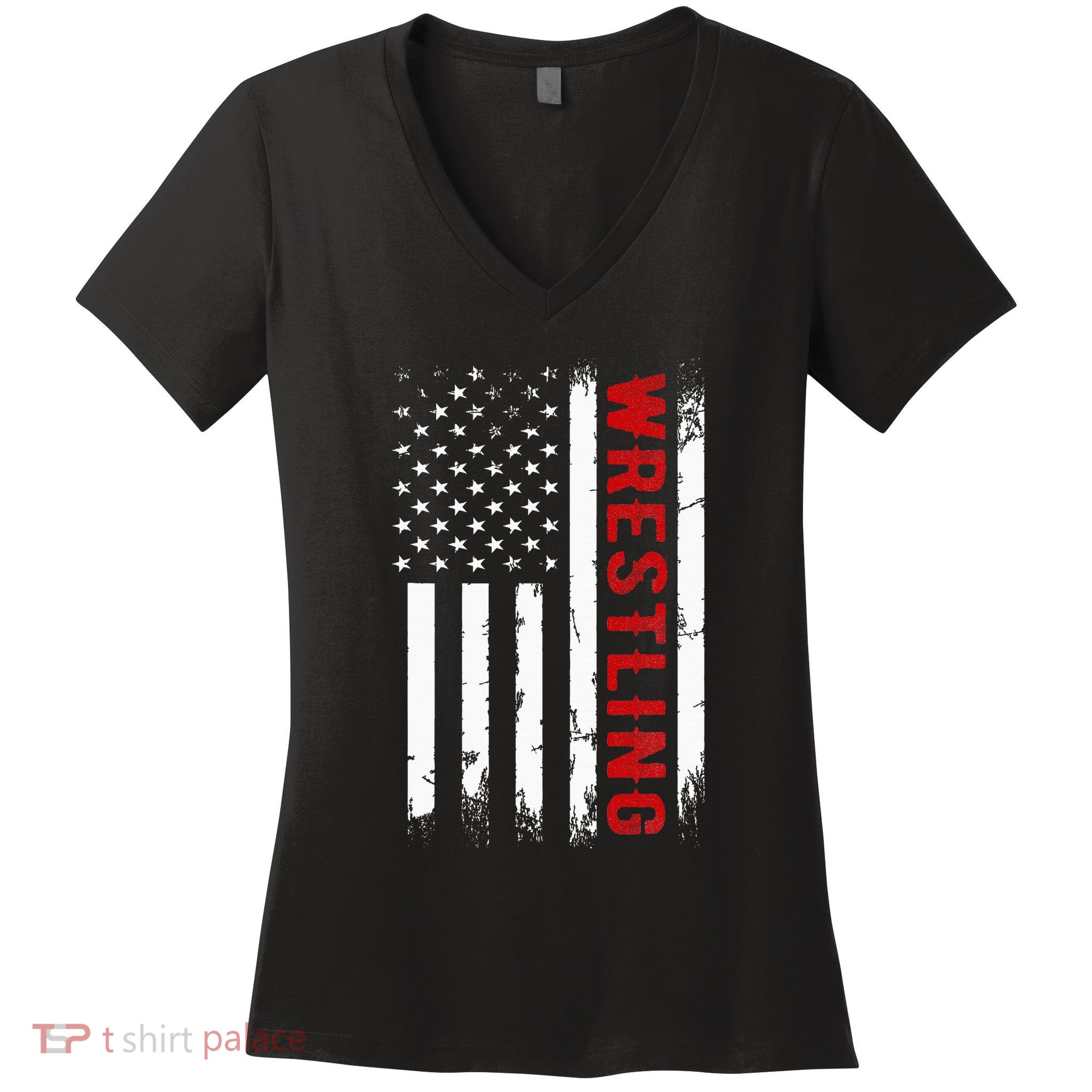 Wrestling American Usa Flag Women's V-Neck T-Shirt