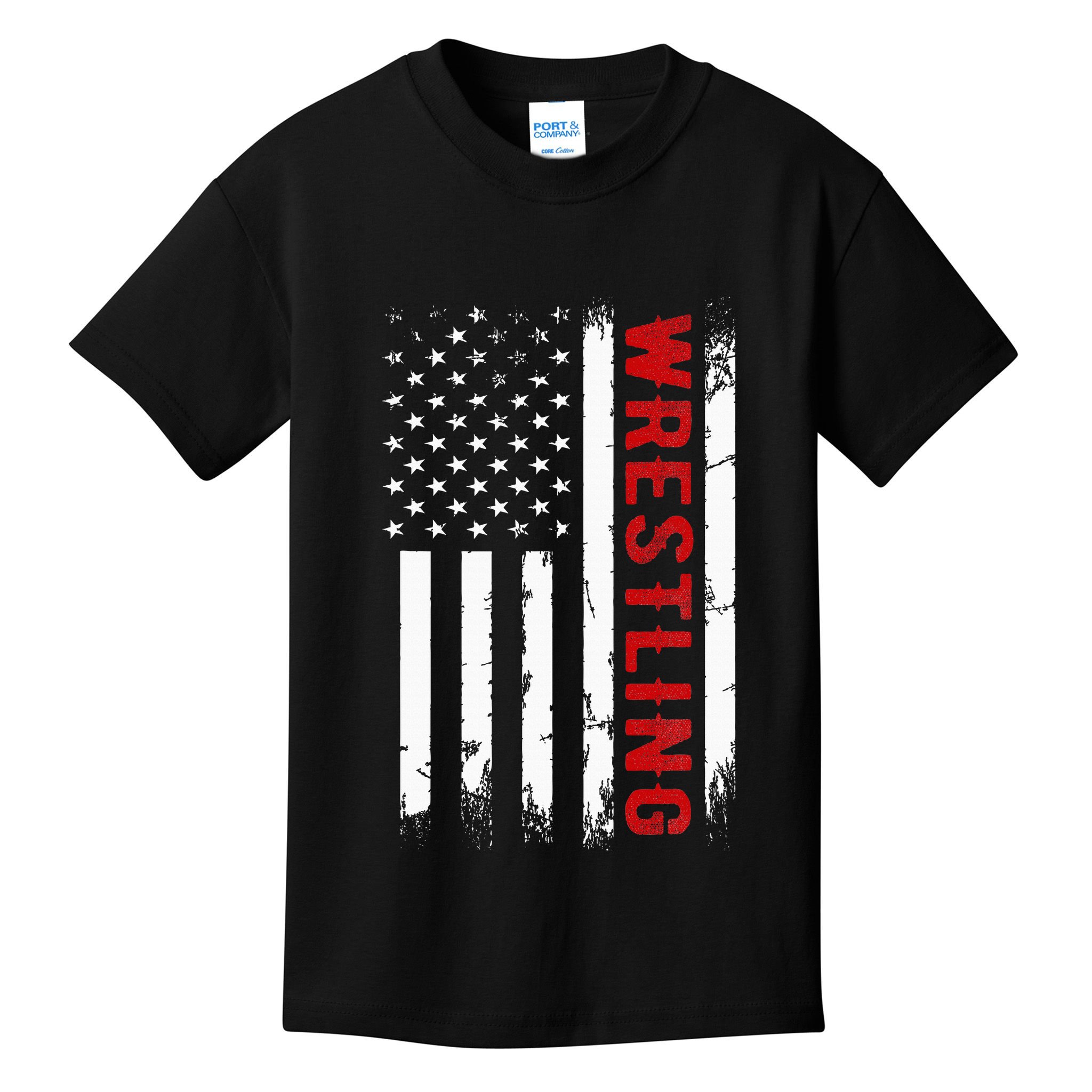 Wrestling American Usa Flag Kids T-Shirt