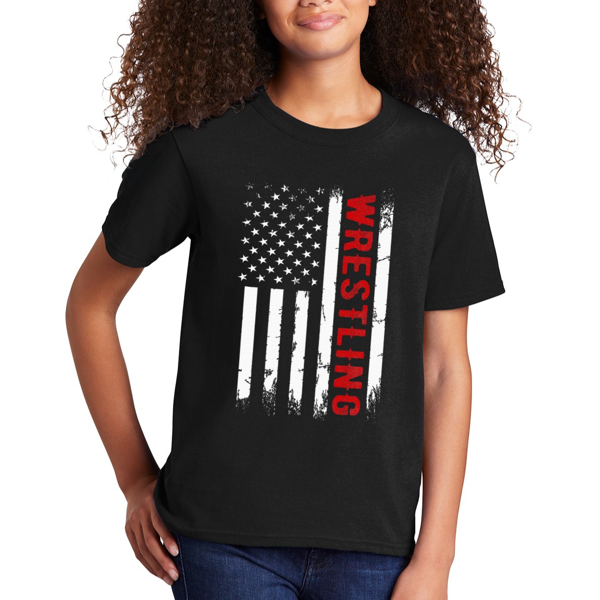 Wrestling American Usa Flag Kids T-Shirt