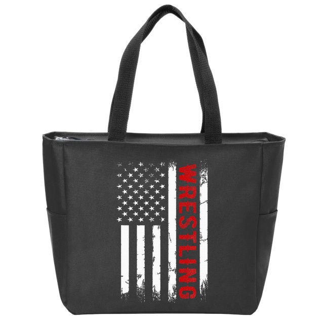 Wrestling American Usa Flag Zip Tote Bag