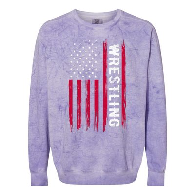 Wrestling American Usa Flag Funny Wrestle Boy Wrestling Colorblast Crewneck Sweatshirt