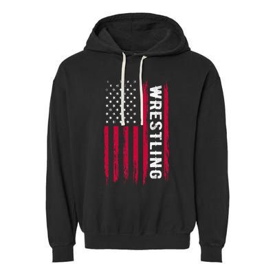 Wrestling American Usa Flag Funny Wrestle Boy Wrestling Garment-Dyed Fleece Hoodie