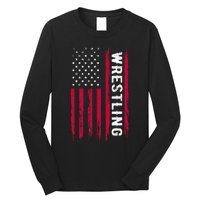 Wrestling American Usa Flag Funny Wrestle Boy Wrestling Long Sleeve Shirt