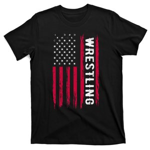 Wrestling American Usa Flag Funny Wrestle Boy Wrestling T-Shirt