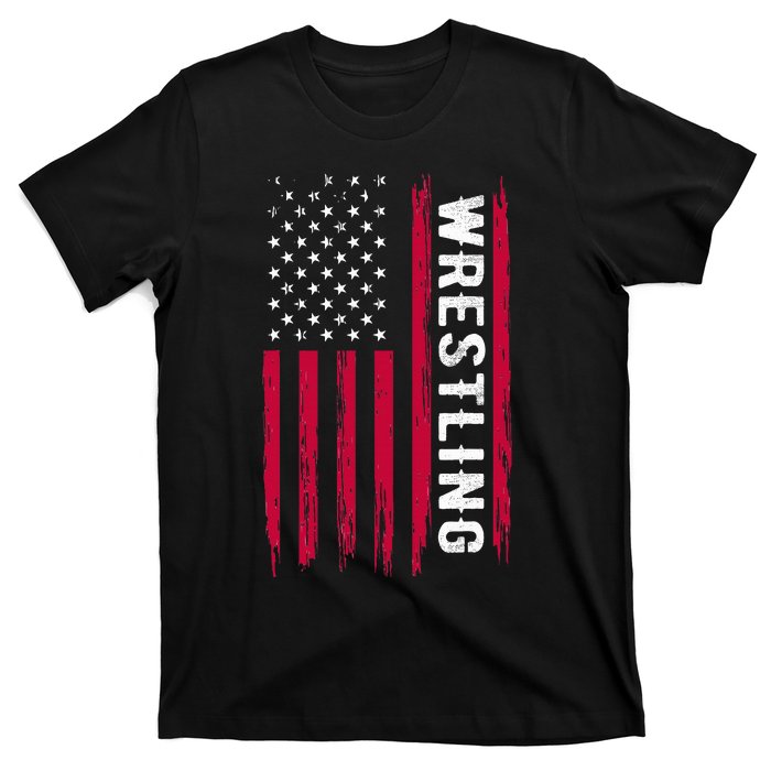 Wrestling American Usa Flag Funny Wrestle Boy Wrestling T-Shirt