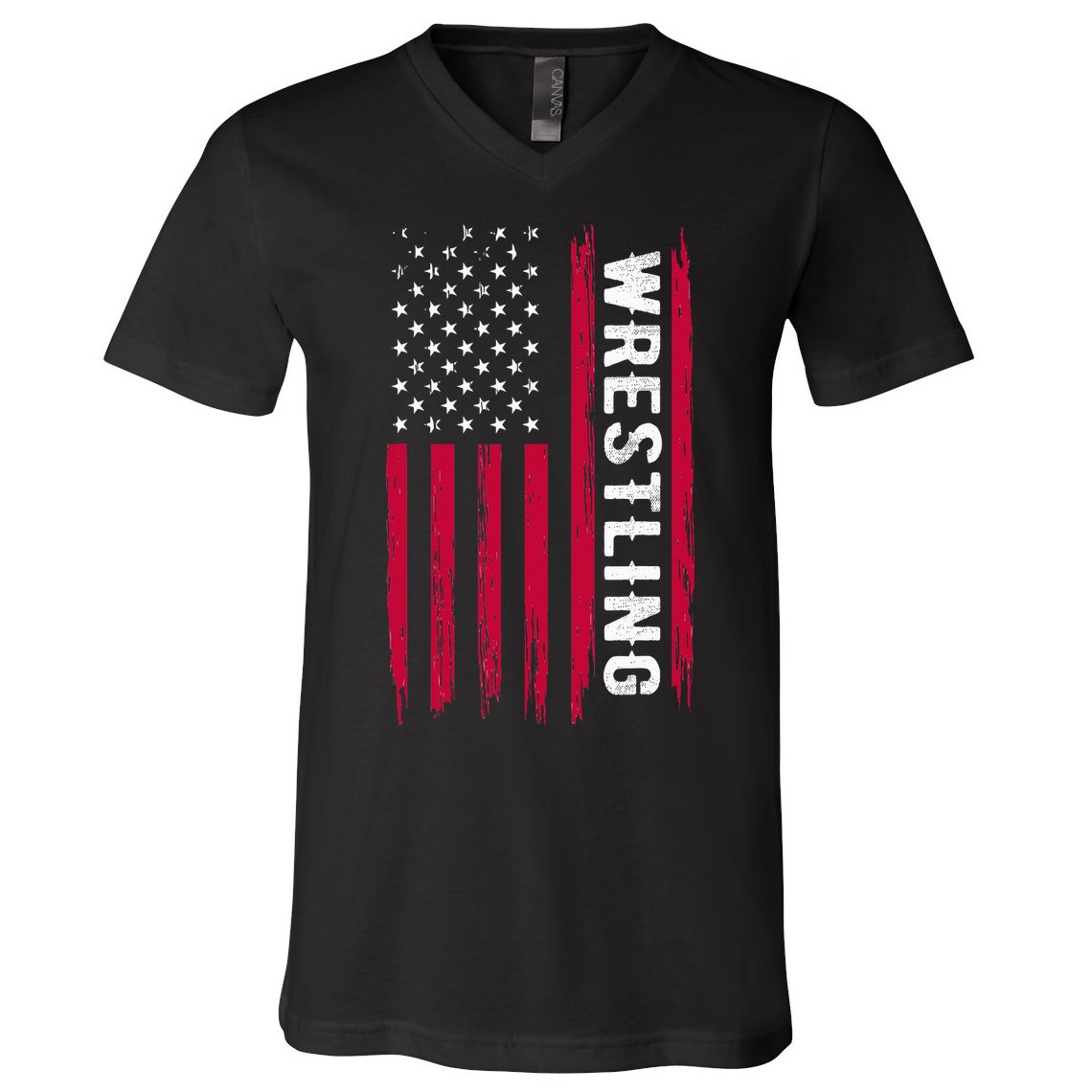 Wrestling American Usa Flag Funny Wrestle Boy Wrestling V-Neck T-Shirt