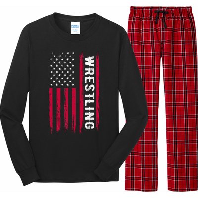 Wrestling American Usa Flag Funny Wrestle Boy Wrestling Long Sleeve Pajama Set