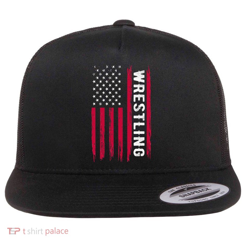Wrestling American Usa Flag Funny Wrestle Boy Wrestling Flatbill Hat