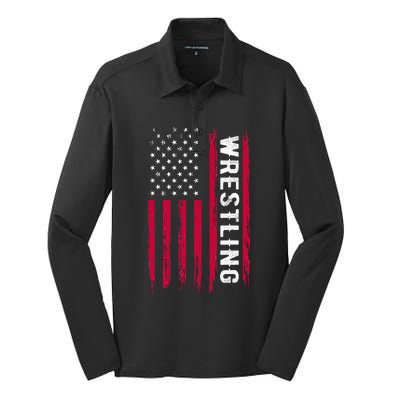 Wrestling American Usa Flag Funny Wrestle Boy Wrestling Silk Touch Performance Long Sleeve Polo