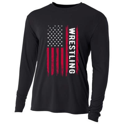 Wrestling American Usa Flag Funny Wrestle Boy Wrestling Cooling Performance Long Sleeve Crew