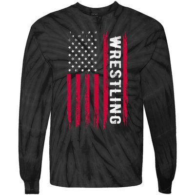 Wrestling American Usa Flag Funny Wrestle Boy Wrestling Tie-Dye Long Sleeve Shirt