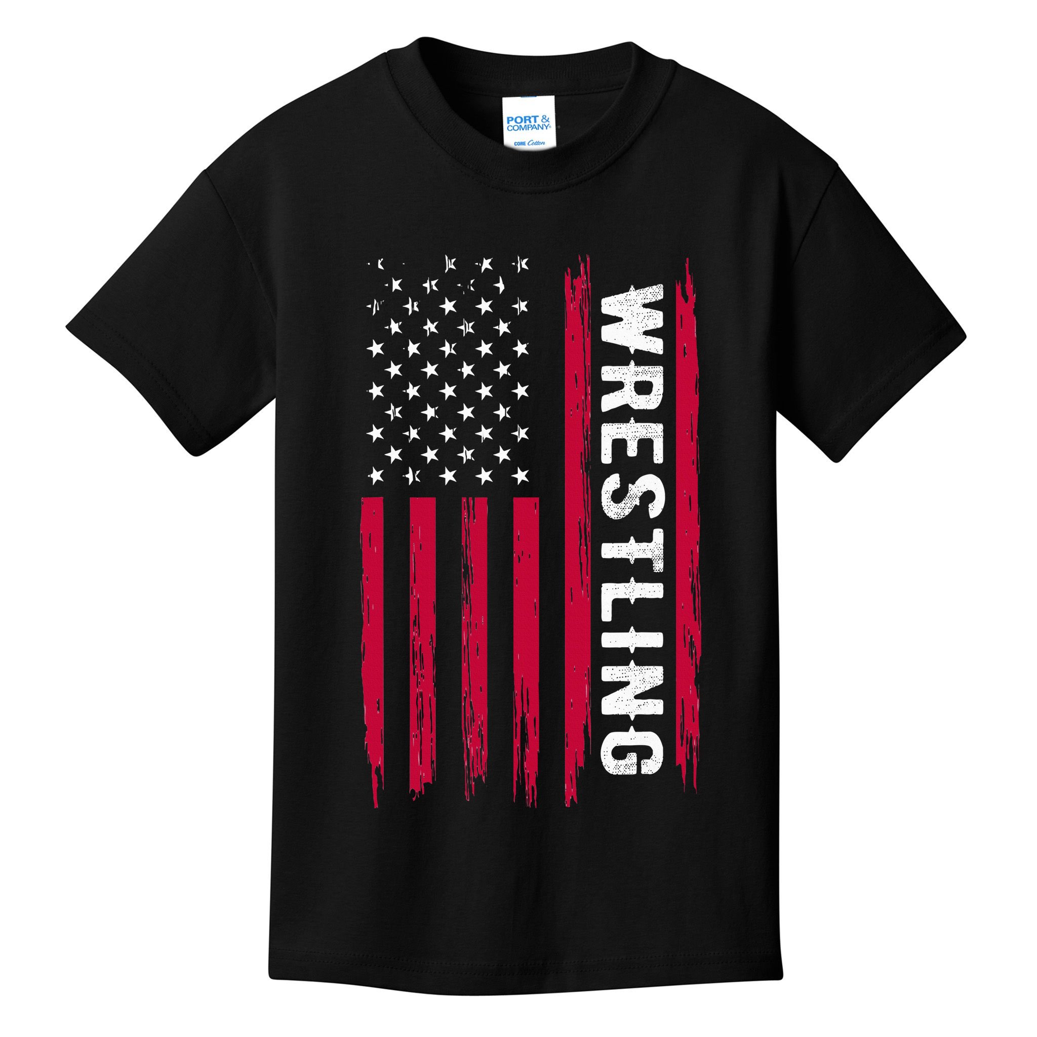 Wrestling American Usa Flag Funny Wrestle Boy Wrestling Kids T-Shirt