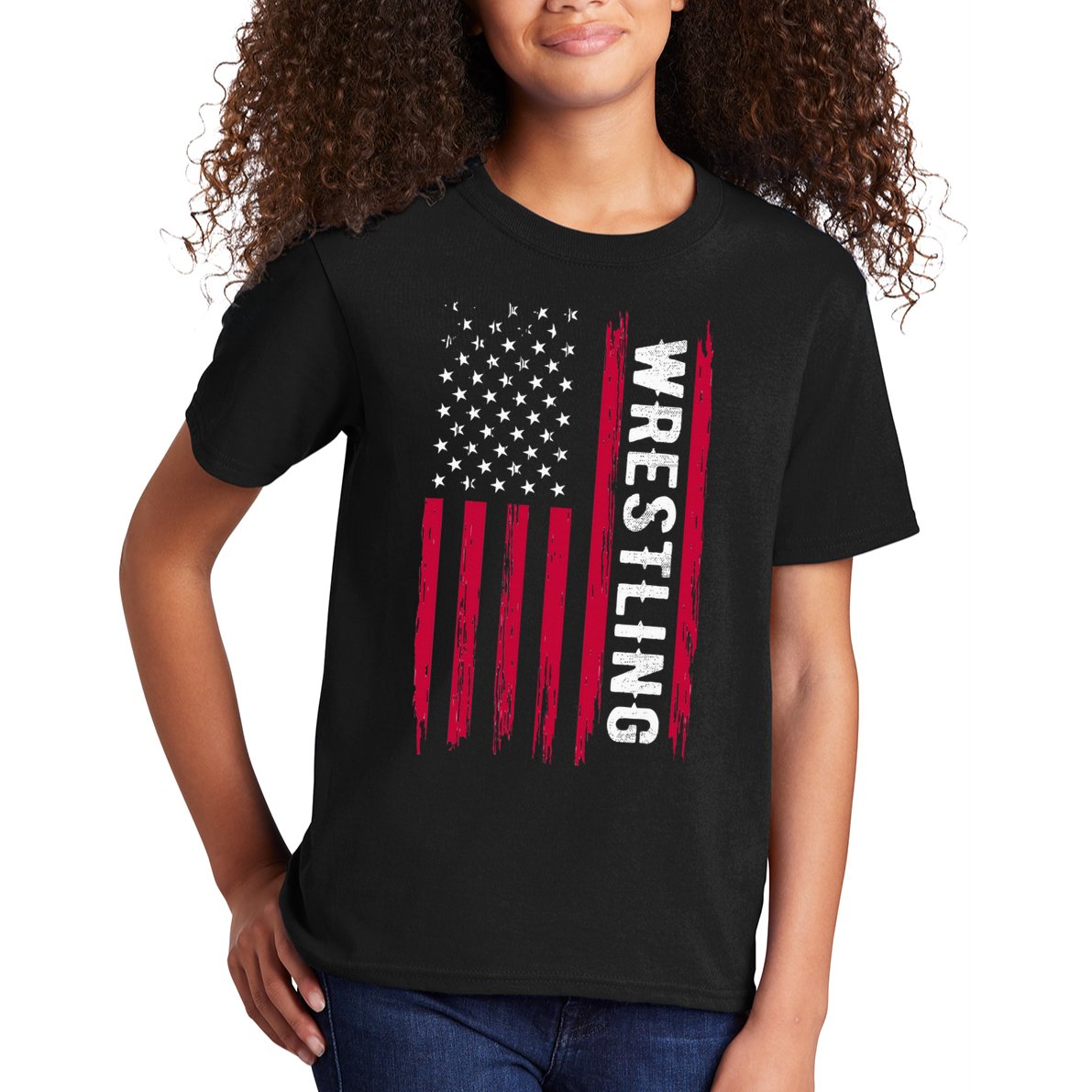 Wrestling American Usa Flag Funny Wrestle Boy Wrestling Kids T-Shirt
