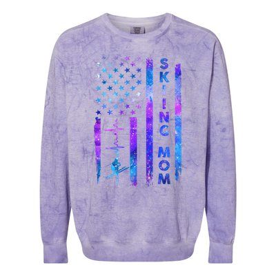 Wo American Us Flag Skiing Mom Galaxy Space Patriotic Gift Colorblast Crewneck Sweatshirt