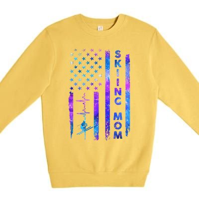 Wo American Us Flag Skiing Mom Galaxy Space Patriotic Gift Premium Crewneck Sweatshirt