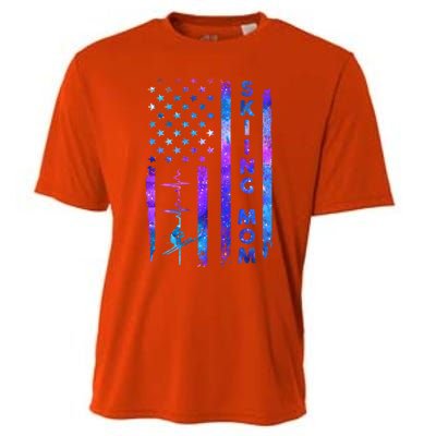 Wo American Us Flag Skiing Mom Galaxy Space Patriotic Gift Cooling Performance Crew T-Shirt