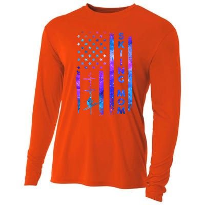 Wo American Us Flag Skiing Mom Galaxy Space Patriotic Gift Cooling Performance Long Sleeve Crew