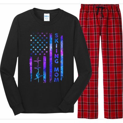 Wo American Us Flag Skiing Mom Galaxy Space Patriotic Gift Long Sleeve Pajama Set