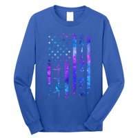 Wo American Us Flag Skiing Mom Galaxy Space Patriotic Gift Long Sleeve Shirt