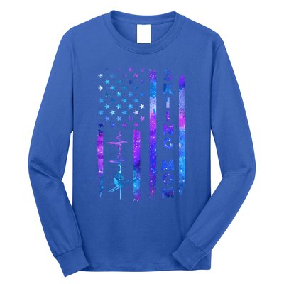 Wo American Us Flag Skiing Mom Galaxy Space Patriotic Gift Long Sleeve Shirt