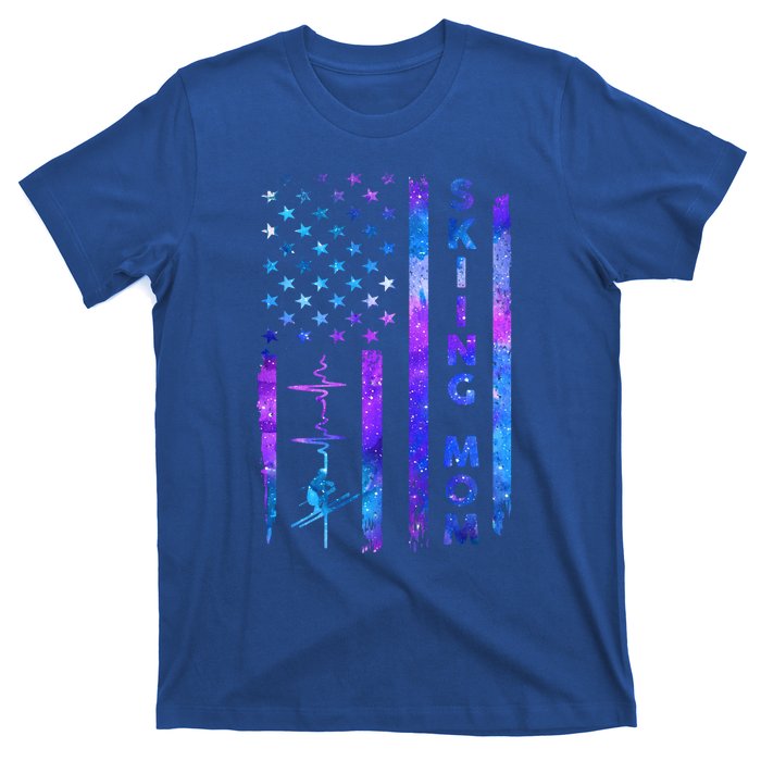 Wo American Us Flag Skiing Mom Galaxy Space Patriotic Gift T-Shirt