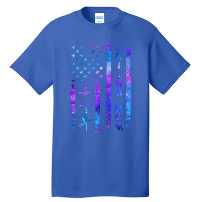 Wo American Us Flag Skiing Mom Galaxy Space Patriotic Gift Tall T-Shirt