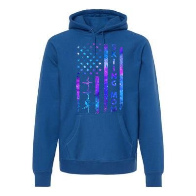 Wo American Us Flag Skiing Mom Galaxy Space Patriotic Gift Premium Hoodie