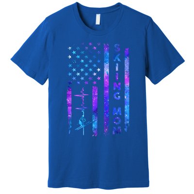 Wo American Us Flag Skiing Mom Galaxy Space Patriotic Gift Premium T-Shirt