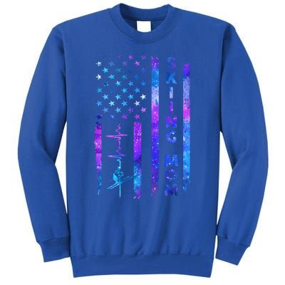 Wo American Us Flag Skiing Mom Galaxy Space Patriotic Gift Tall Sweatshirt