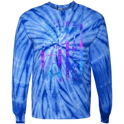 Wo American Us Flag Skiing Mom Galaxy Space Patriotic Gift Tie-Dye Long Sleeve Shirt