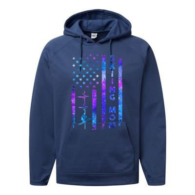 Wo American Us Flag Skiing Mom Galaxy Space Patriotic Gift Performance Fleece Hoodie