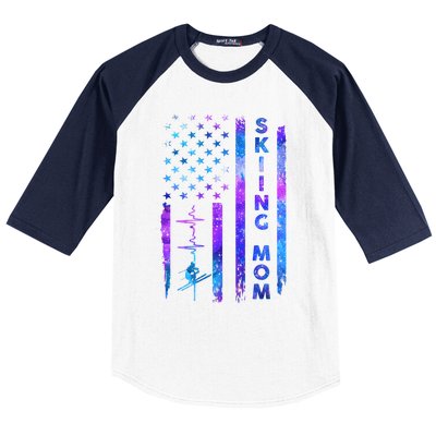 Wo American Us Flag Skiing Mom Galaxy Space Patriotic Gift Baseball Sleeve Shirt