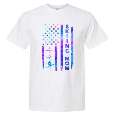 Wo American Us Flag Skiing Mom Galaxy Space Patriotic Gift Garment-Dyed Heavyweight T-Shirt