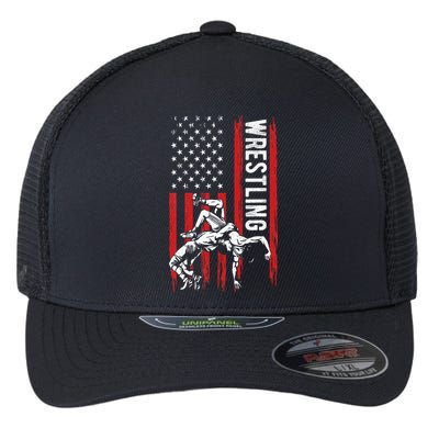 Wrestling American Usa Flag Funny Wrestle Wrestling Flexfit Unipanel Trucker Cap