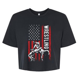 Wrestling American Usa Flag Funny Wrestle Wrestling Bella+Canvas Jersey Crop Tee