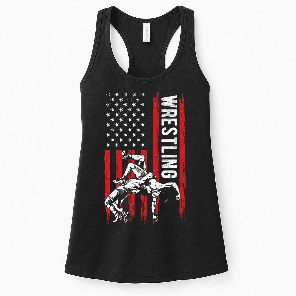 Wrestling American Usa Flag Funny Wrestle Wrestling Womens Tank Top