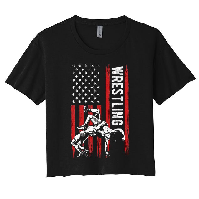 Wrestling American Usa Flag Funny Wrestle Wrestling Crop Top