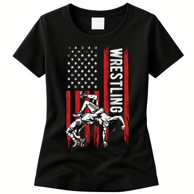 Wrestling American Usa Flag Funny Wrestle Wrestling Womens T-Shirt