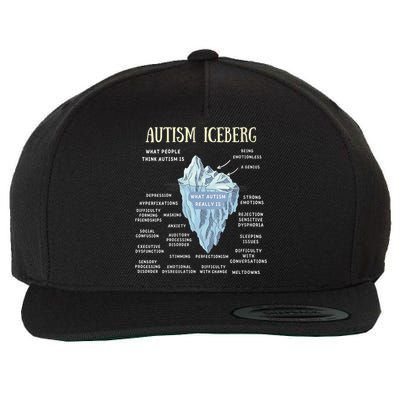 Wo Accept Understand Love Autism Awareness Autism Iceberg V-Neck Wool Snapback Cap